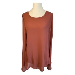 Naked Zebra Pearl Embellished Split Sleeve Blouse Rusty Mauve Flowy Long Sleeve